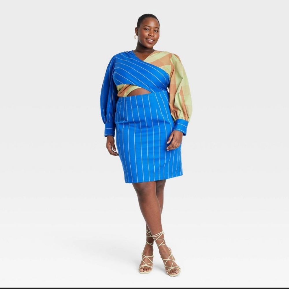 💙 XXL - BHM Target x Sammy B Women's L/S A-Line Dress - Blue Gingham Checkered